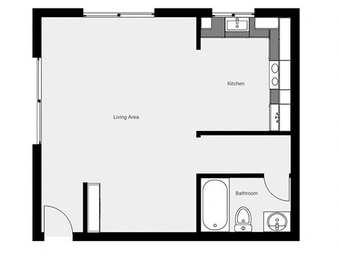 Floor plan for studio, 1 bath, 411 sqft